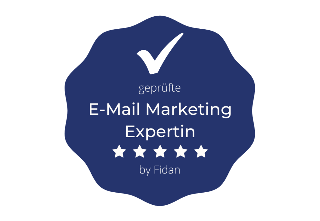 Siegel in blau - geprüfte E-Mail Marketing Expertin